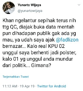 Direktur Chandra Politika Tantang Fadli Zon Terhadap Hasil Hitung Suara KPU