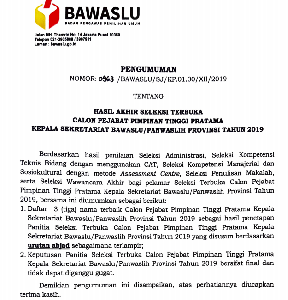 Ini Tiga Nama Calon Kepala Sekretariat Panwaslih Aceh 2019