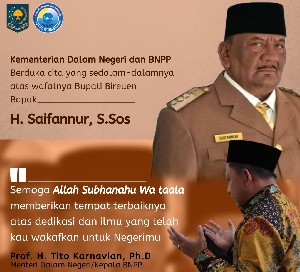 Keluarga Besar Kemendagri dan BNPP Turut Berdukacita atas Wafatnya Bupati Bireuen Saifannur